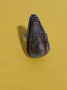 Handmade Desert Jasper Sterling Silver Ring - Size 8.5 Native American Style